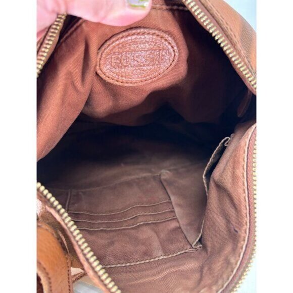 Fossil Erin Brown Pebbled Cow Leather Crossbody Top Zip Bag - Picture 6 of 9